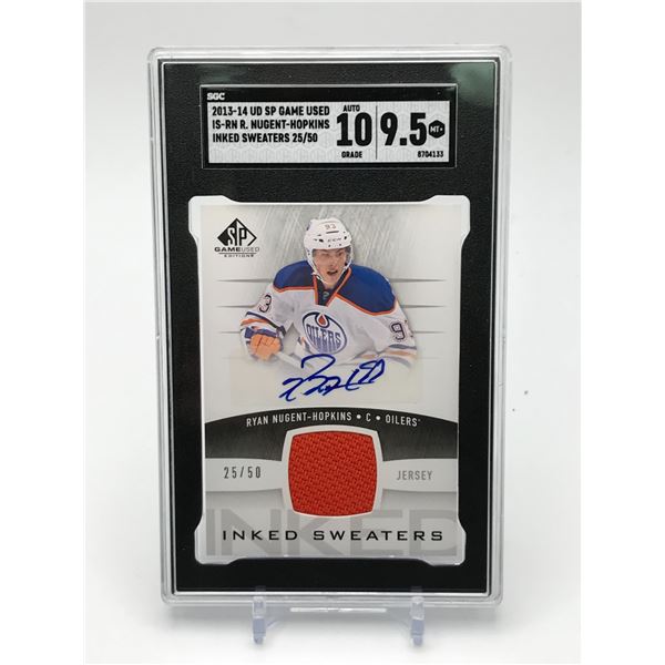 2013-14 UD SP GAME USED NUGENT HOPKINS SIGNED PATCH CARD 25/50 - SGC GRADE 10/9.5