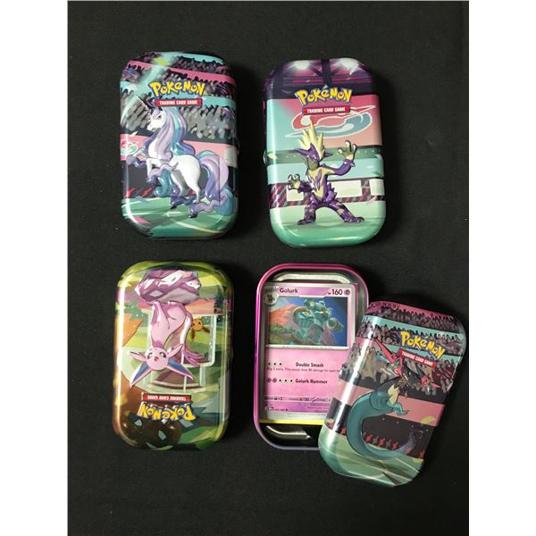 LOT OF 4 POKEMON TCG TIN BOXES WITH CARDS