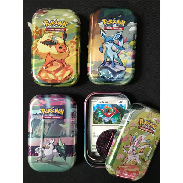 LOT OF 4 POKEMON TCG TIN BOXES WITH CARDS