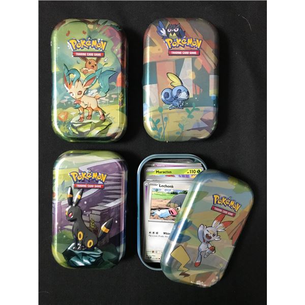 LOT OF 4 POKEMON TCG TIN BOXES WITH CARDS