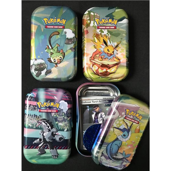 LOT OF 4 POKEMON TCG TIN BOXES WITH CARDS