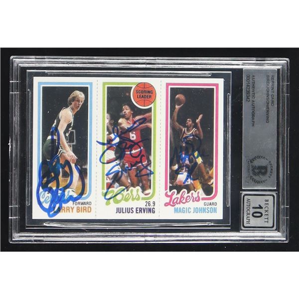 REPRINT CARD BIRD/JOHNSON/ERVING AUTHENTIC AUTOGRAPH - BECKETT COA GRADE 10