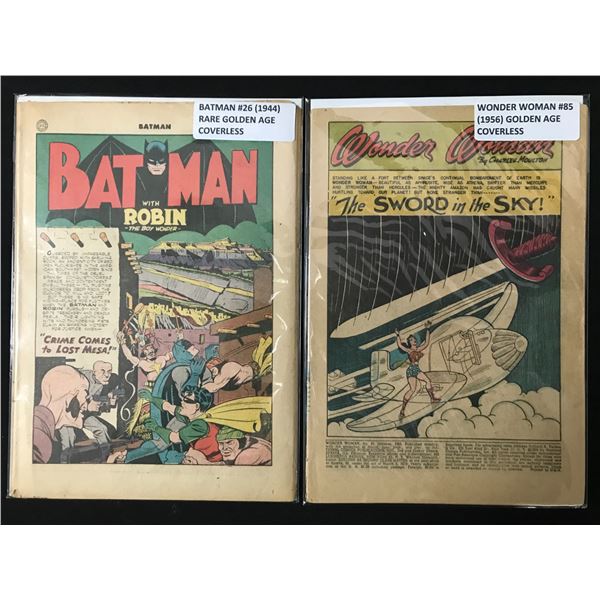 LOT OF 2 COVERLESS GOLDEN AGE COMICS BATMAN AND WONDER WOMAN - DC COMICS