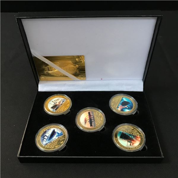 LOT OF 5 SHIP COINS IN COMMEMORATIVE CASE