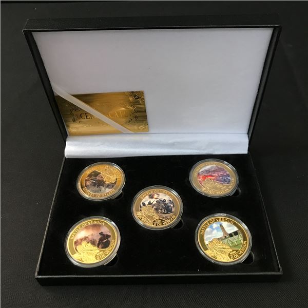 LOT OF 5 BATTLE COINS IN COMMEMORATIVE CASE