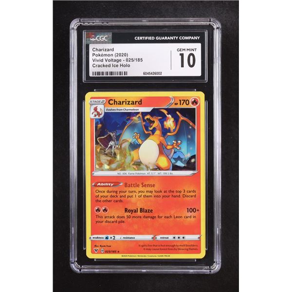 CHARIZARD POKEMON (2020) VIVID VOLTAGE 025/185 CRACKED ICE HOLO CGC GRADE 10
