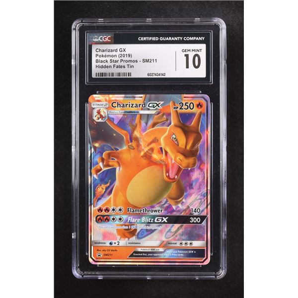 CHARIZARD GX POKEMON (2019) BLACK STAR PROMOS SM 211 HIDDEN FATES TIN CARD - CGC GRADE 10
