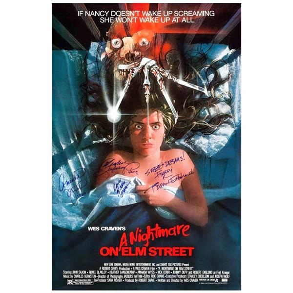 QUAD SIGNED A NIGHTMARE ON ELM STREET 27X40 POSTER ENGLUND, BLAKLEY, LANGENKAMP AND WYSS - COA