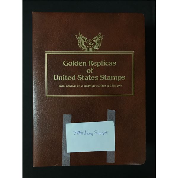 GOLDEN REPLICAS OF UNITED STATES STAMPS - 76 FIRST DAY STAMPS
