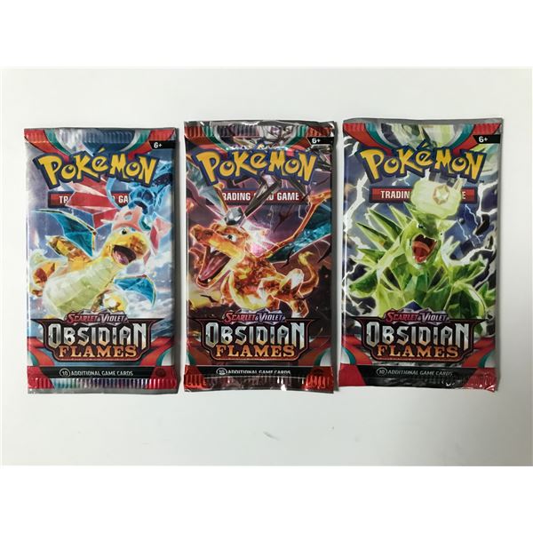 LOT OF 3 POKEMON TCG SCARLET & VIOLET OBSIDIAN FLAMES SEALED PACKS