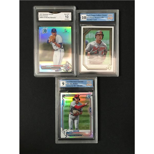 LOT OF 3 HIGHLY GRADED BASEBALL TRADING CARDS