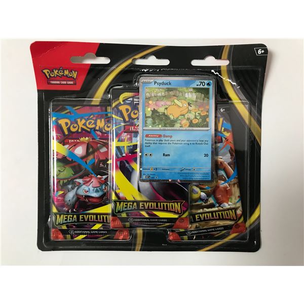 POKEMON TCG MEGA EVOLUTIONS SEALEX BOX CONTAINING 3 SEALED PACKS + 1 CARD