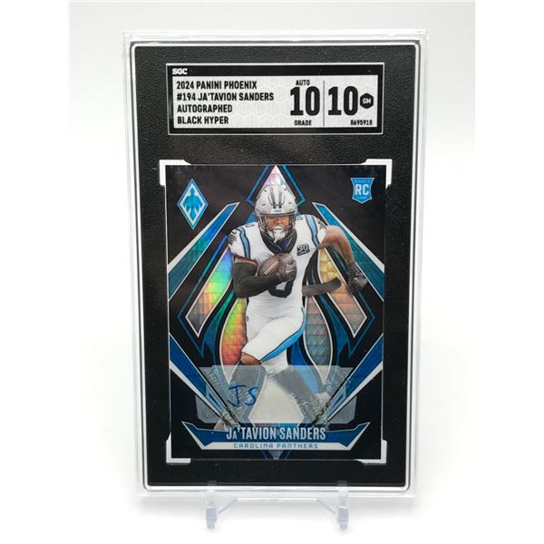 2024 PANINI PHOENIX JA'TAVION SANDERS AUTOGRAHPHED BLACK HYPER TRADING CARD - SGC GRADE 10/10