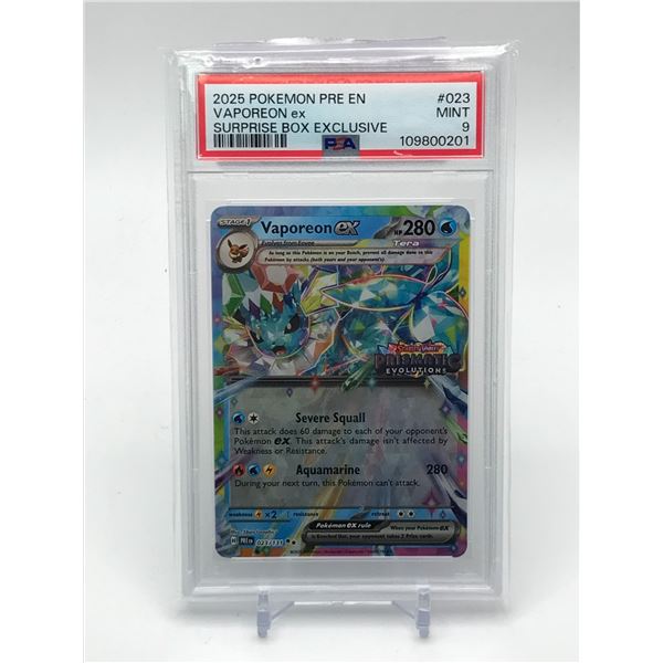 2025 POKEMON PRE EN VAPOREON EX SURPRISE BOX EXCLUSIVE - PSA GRADE 9