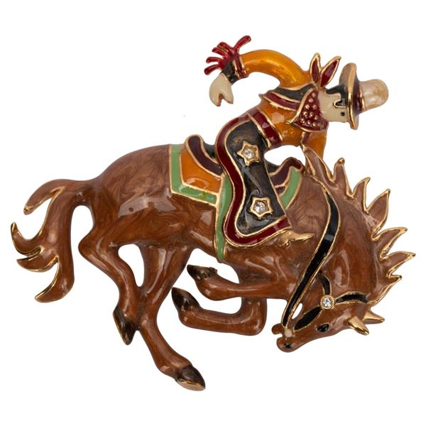 Bob Mackie Cowboy Bucking Bronco Enamel Brooch