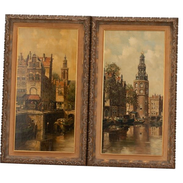 Wilhelm Bouwman - Dutch Canal Painting Pair