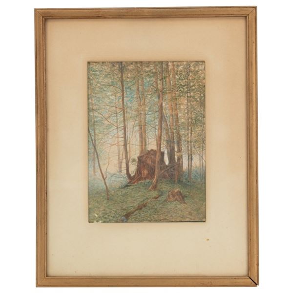 Castor Fay 19th c. Watercolor Forest Scene