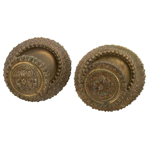 Antique Spanish Cast Brass Blossom Doorknobs