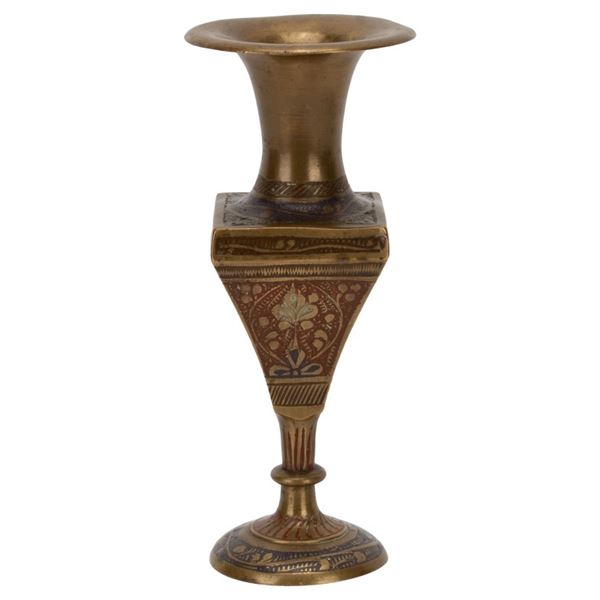Vintage British India Enameled Brass Vase