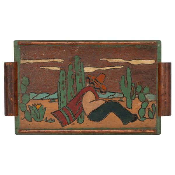 1940s Hand-Carved Mexican Folk Art Wood Tray