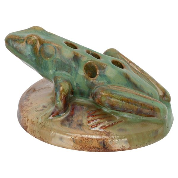 1910s Fulper Glazed Ceramic Flower Vase Frog