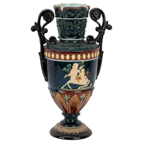 Wilhelm Schiller Majolica Greco-Roman Mantel Vase