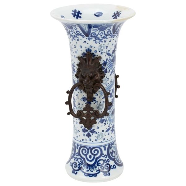 Boch Freres Keramis Blue & White Mounted Vase