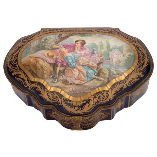 Antique French Sevres Porcelain Cobalt Blue Box