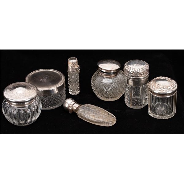 Antique Sterling Silver Crystal Dresser Lot