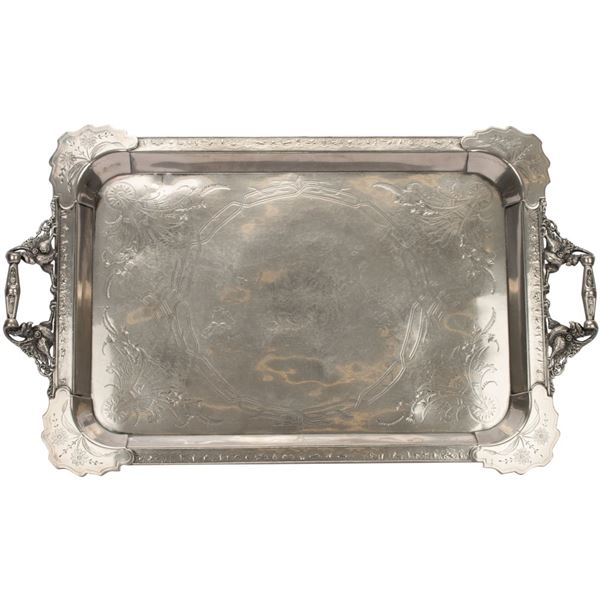 Antique Gothic Silver Handled Serving Tray