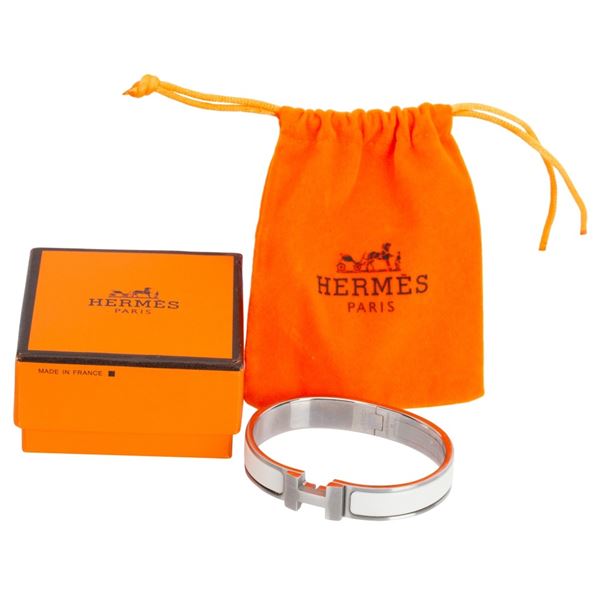 Hermès Clic H White Enamel Palladium Bracelet