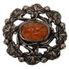 Image 1 : Antique Sterling Carved Carnelian Floral Brooch