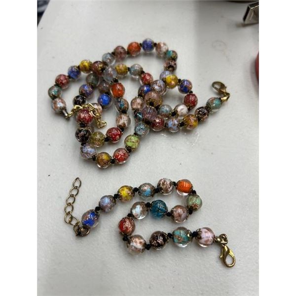 Murano Art Glass Bead Necklace & Bracelet Italy