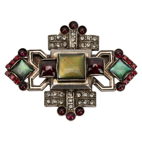 Signed Sorrelli Silver Tone Jeweled Brooch