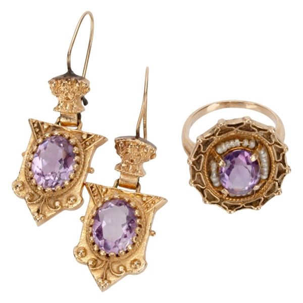 Antique 14K Gold & Amethyst Demi Parure