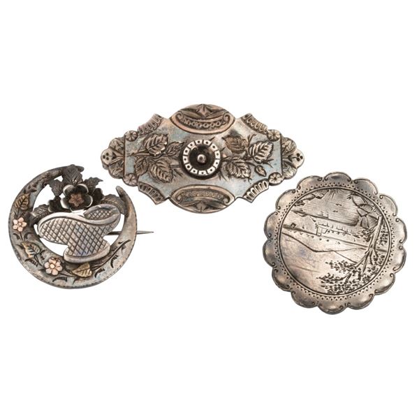 Victorian Aesthetic Movement Sterling Brooch Lot