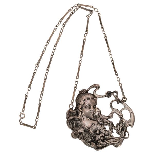 Sterling Art Nouveau Woman Repousse Choker