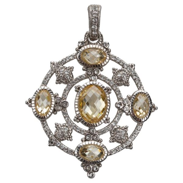 Judith Ripka Silver Canary Crystal Diamond Pendant