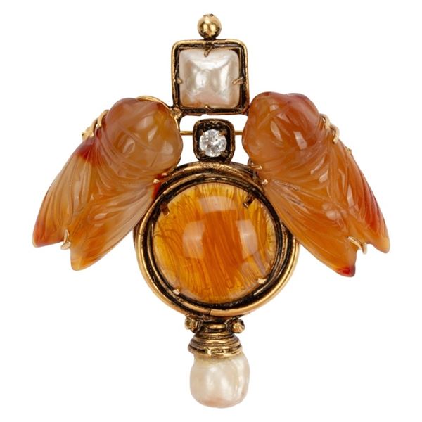 Signed Iradj Moini Crystal Figural Cicada Brooch