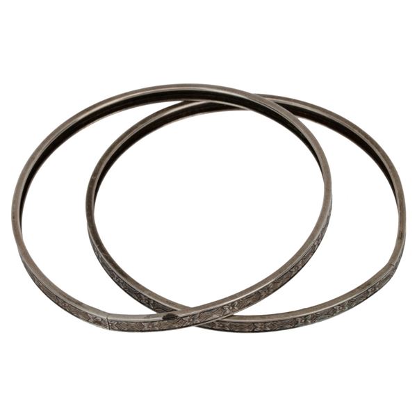 Walter Lampl Engraved Sterling Bangle Pair