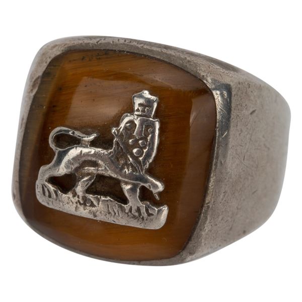 Antique Sterling Lion of Judah Tiger's Eye Size 8