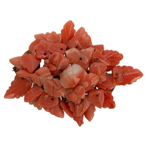 Antique Carved Coral Floral Bouquet Brooch