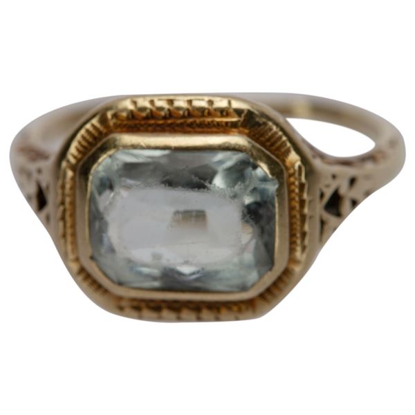 Antique 14K Gold Aquamarine Signet Ring 5 1/2