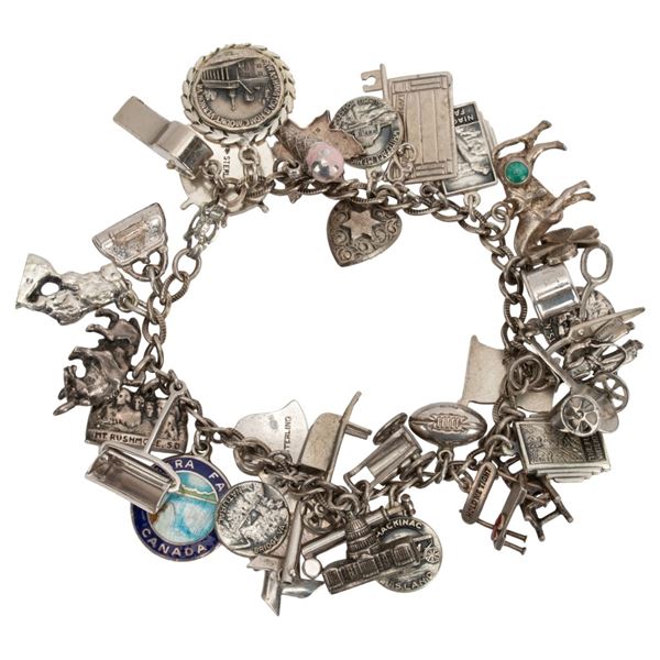 Sterling Silver Charm Bracelet - 37 charms