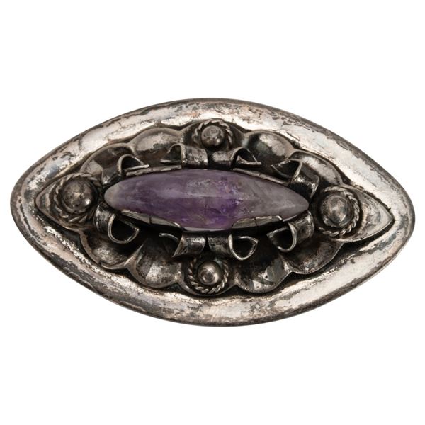 MCM Signed Silver Amethyst Brooch Mexico