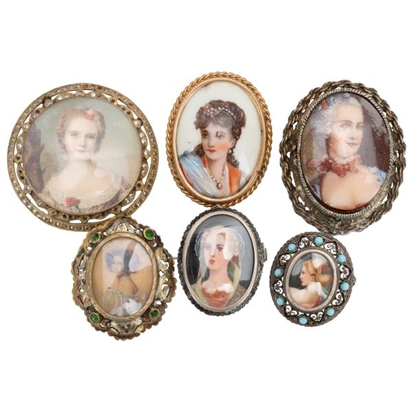 Miniature Hand Painted Portrait Brooch Lot