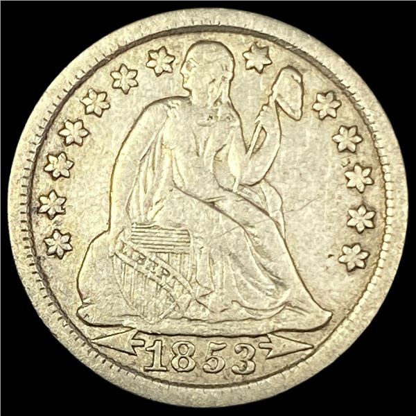 1853 Arrows Seated Liberty Silver Dime NEARLY UNCIRCULATED