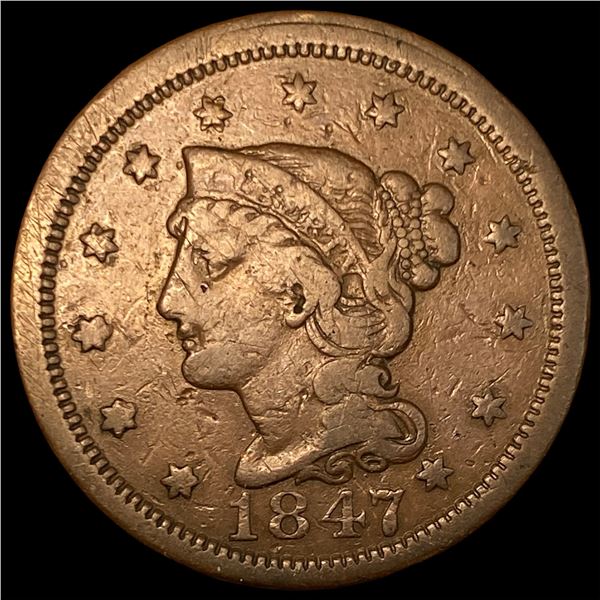 1847 Braided Hair Large Cent LIGHTLY CIRCULATED