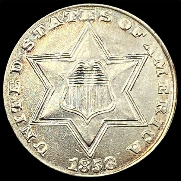 1858 Silver Three-Cent Piece CHOICE AU