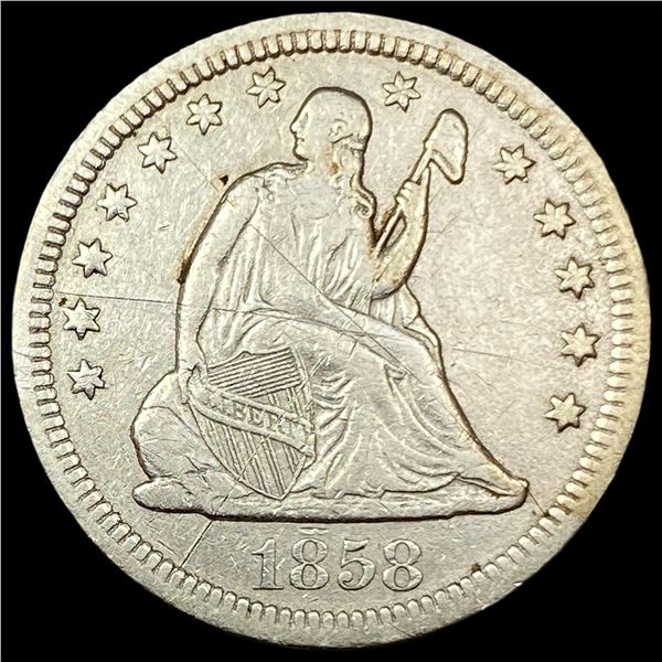 1858 Seated Liberty Quarter NEARLY UNCIRCULATED